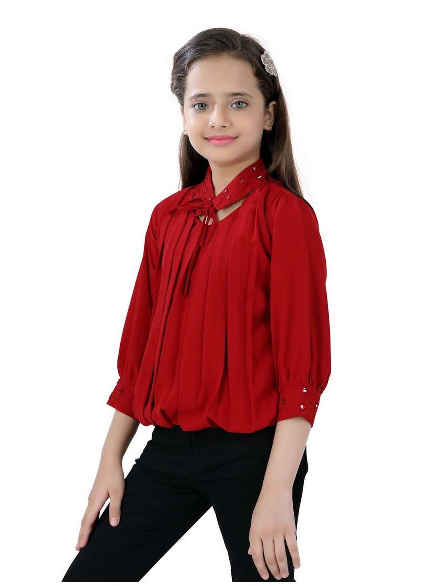 poplins Kids Maroon Cotton Regular Fit Top