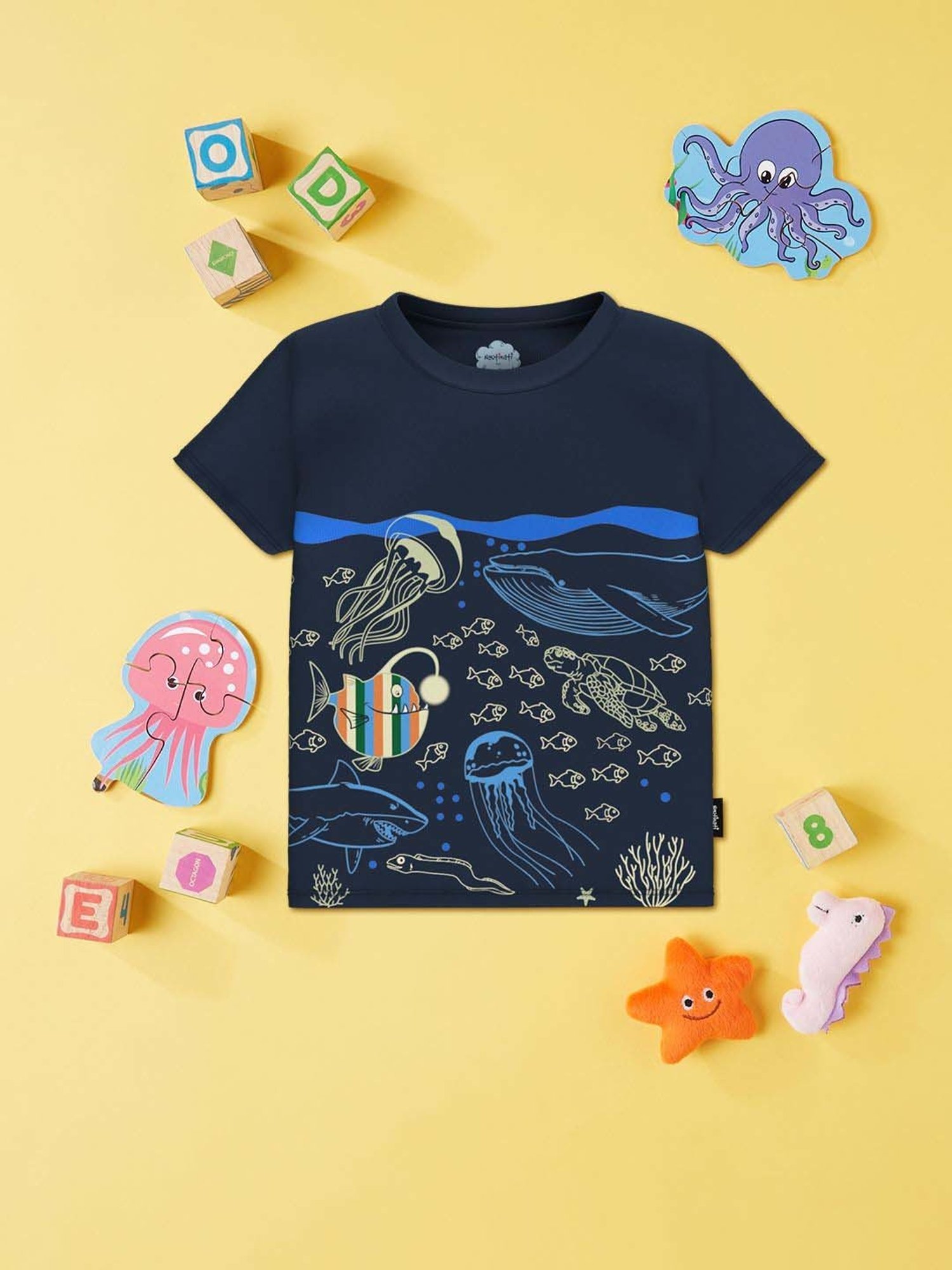 Nauti Nati Kids Navy Cotton Printed T-Shirt