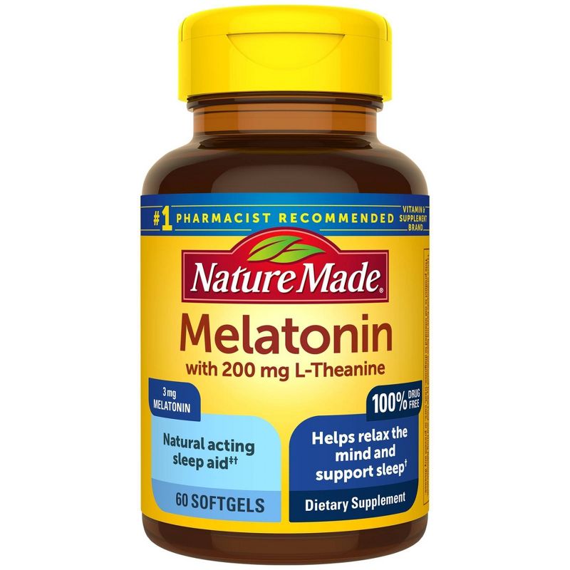 Nature Made Melatonin 3 mg with 200 mg L - Theanine Softgels - 60ct