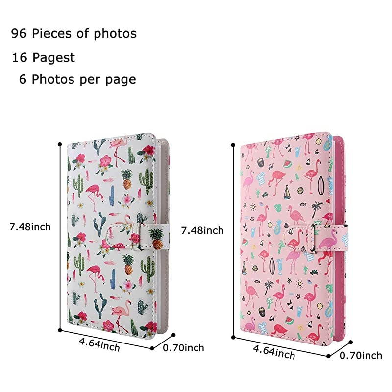 Flamingo Instax Album Set 2 PCS 96 Pockets Wallet PU Leather Photo Albums Compatible for Fujifilm Instax Mini 7S 8 8+ 9 25 26 90 Instant Camera FilmPolaroid Camera 3inch FilmWhite Pink
