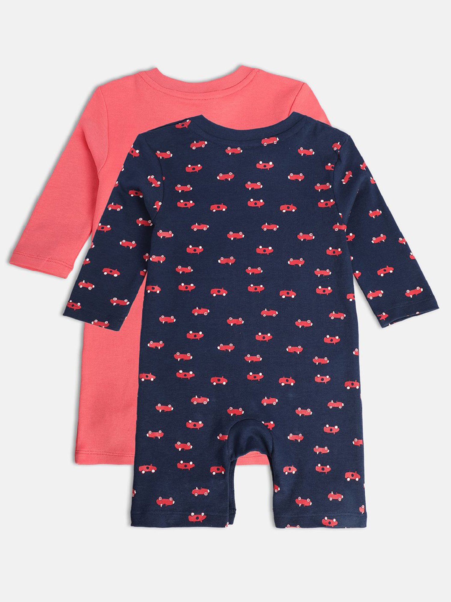 MINIKLUB Kids Navy & Pink Printed Full Sleeves Romper (Pack Of 2)