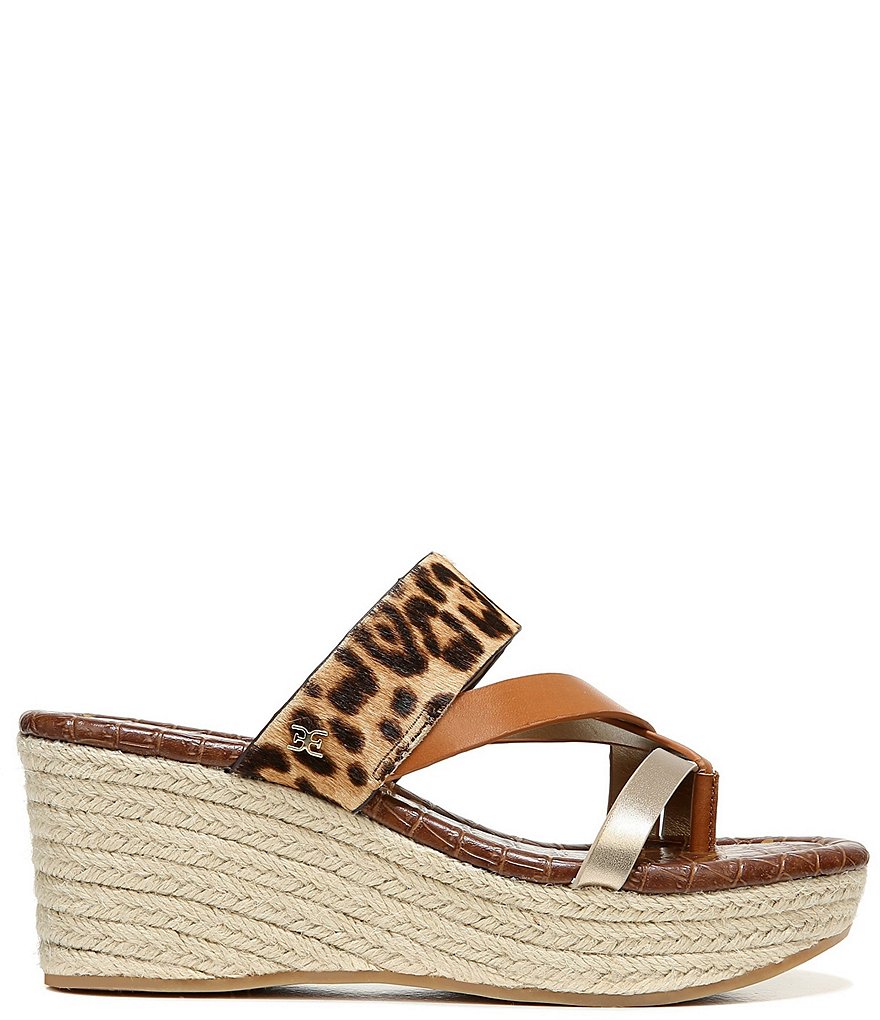 Sam Edelman Raleigh Leopard Print Leather Jute Wrapped Wedge Sandals