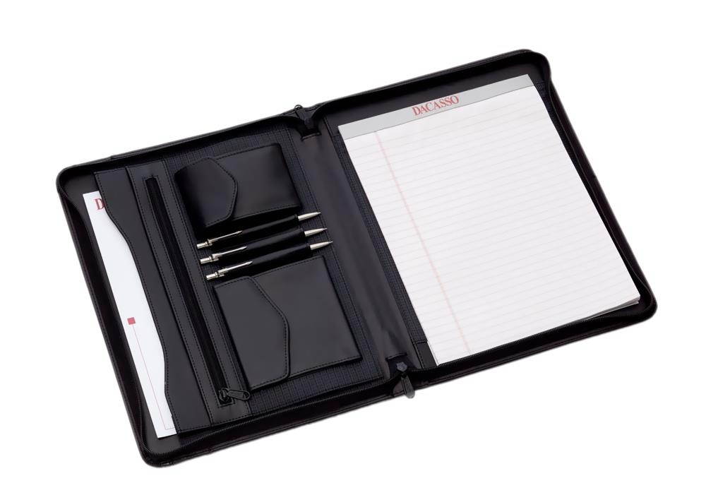 E1004 Letter Size Zip-Around Portfolio Black Top-Grain Leather