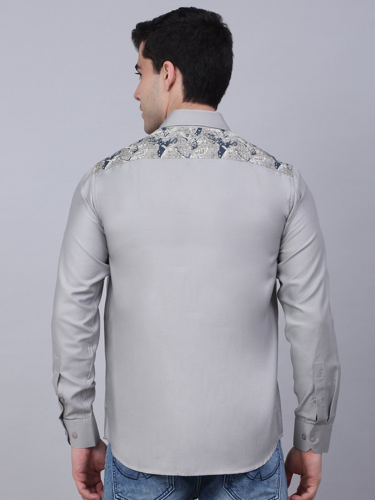 Jainish Grey Regular Fit Printed Shirt