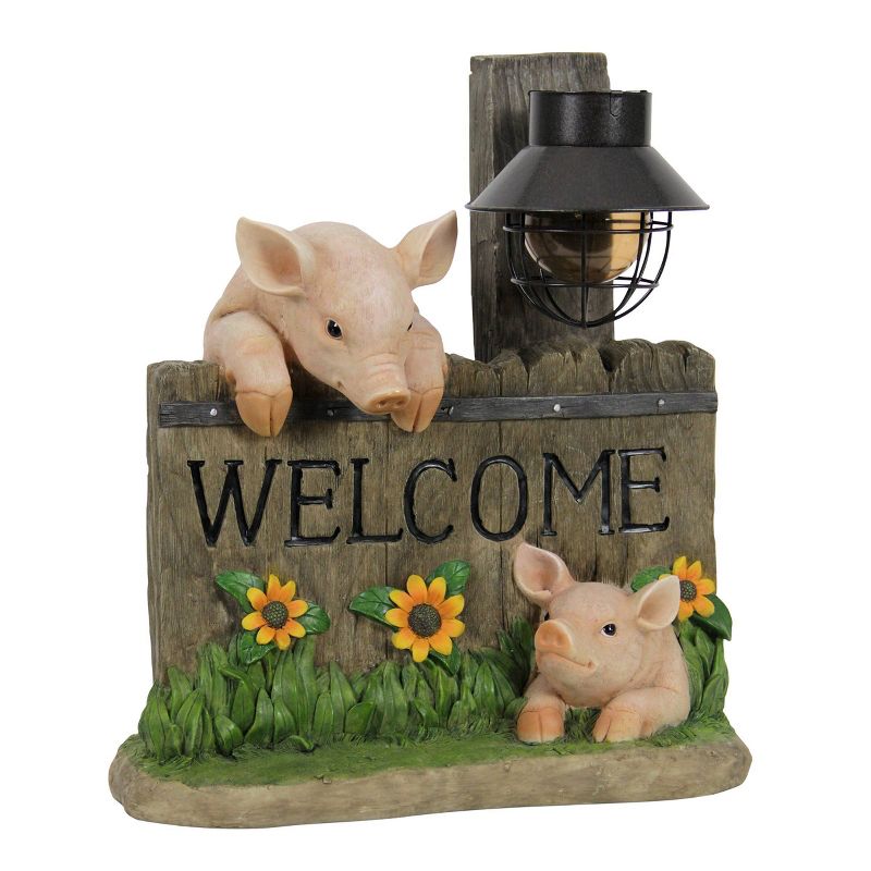 Resin Solar Pig Welcome Sign Statue Pink - Exhart