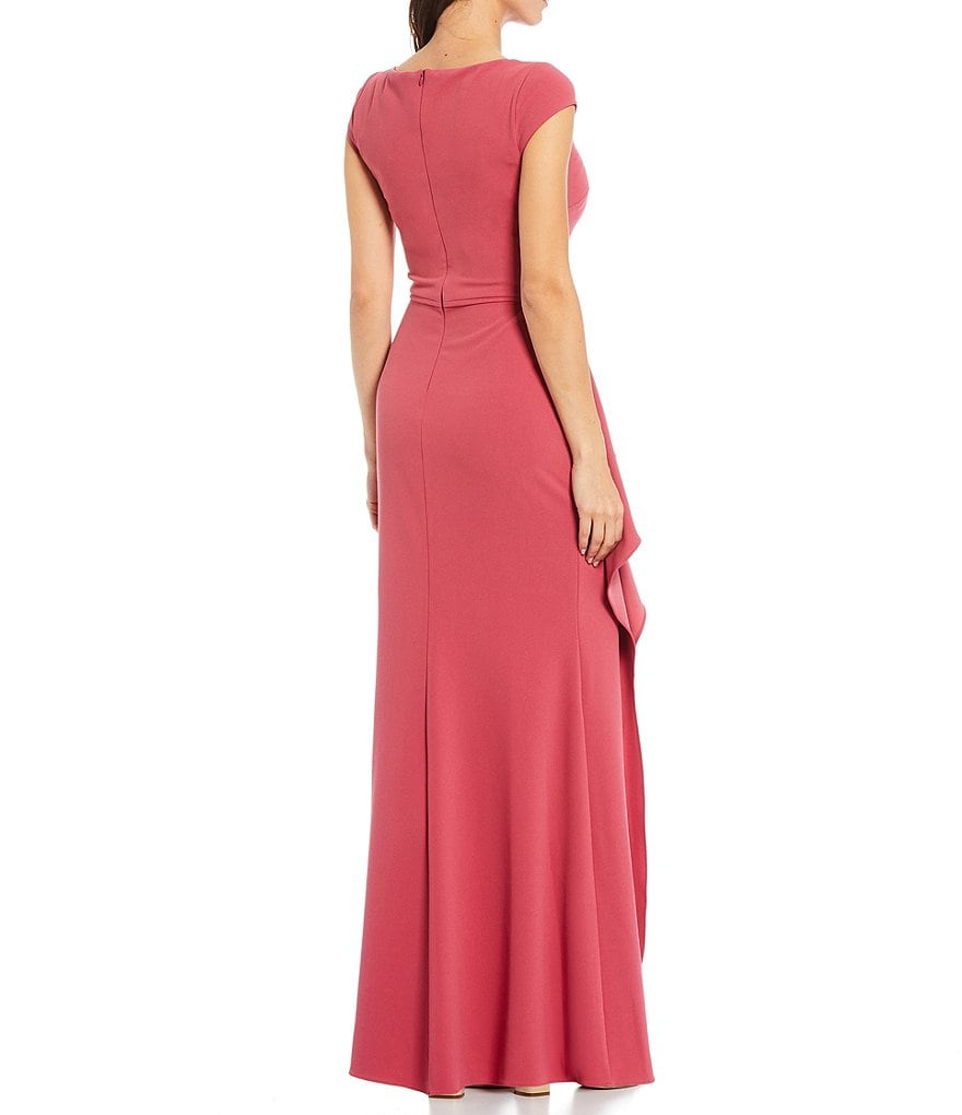 Betsy & Adam Asymmetrical Neck Scuba Crepe Gown