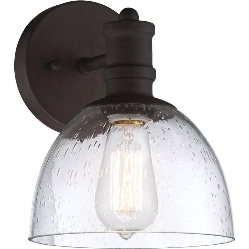 Franklin Iron Works Industrial Wall Light Sconce LED Bronze Hardwired 9 1/4" High Fixture Seedy Glass for Bedroom Bathroom Hallway