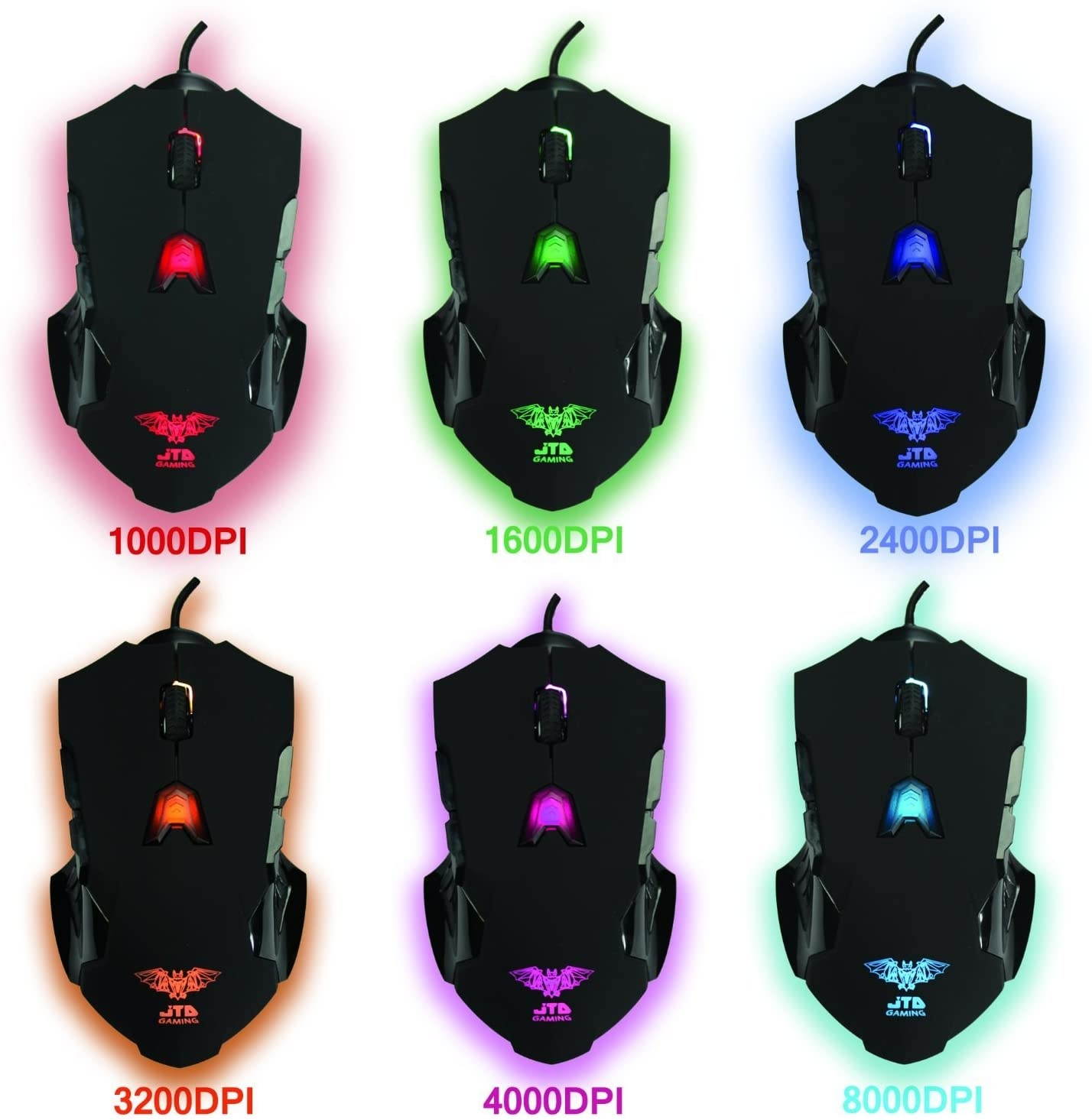 J-Tech Digital M999 Professional Gaming High Precision 200 to 8200 DPI Adjustable DPI LED Wired USB Laser Gaming Mouse for PC 8 Programmable Buttons 5 User Profiles Omron Switches Avago Sensor