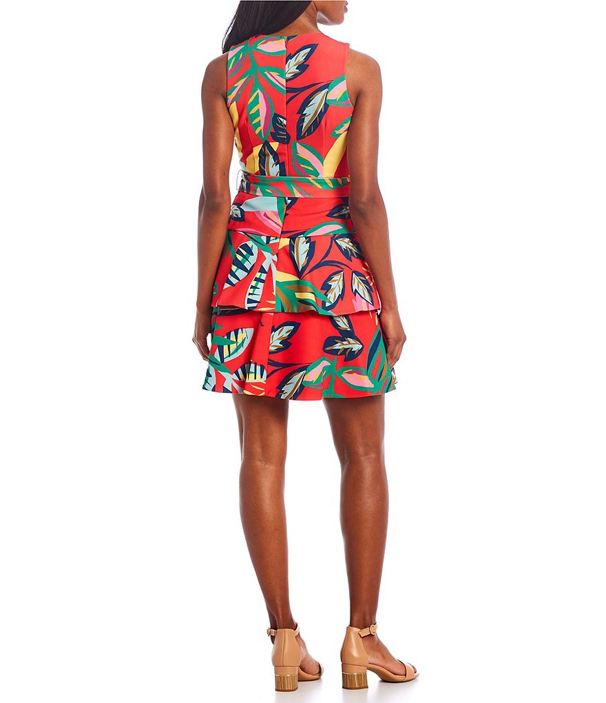 R & M Richards Faux Wrap V-Neck Embellished Waist Short Sleeve Dress