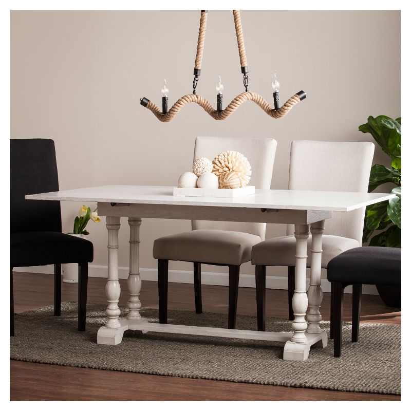 Edendale Farmhouse Folding Trestle Console To Extendable Dining Table Distressed White - Aiden Lane
