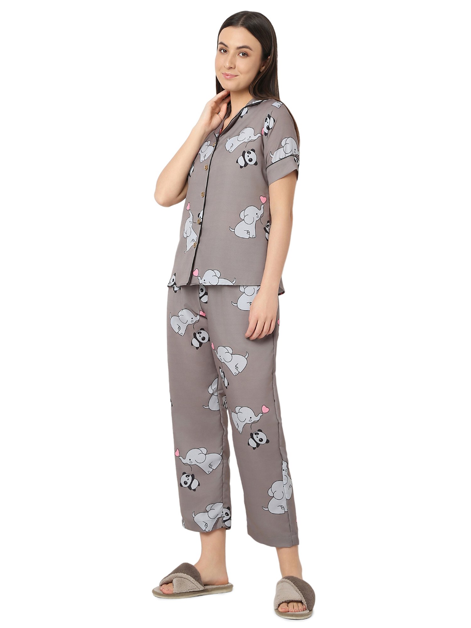 Smarty Pants Grey Printed Shirt With Lounge Pants
