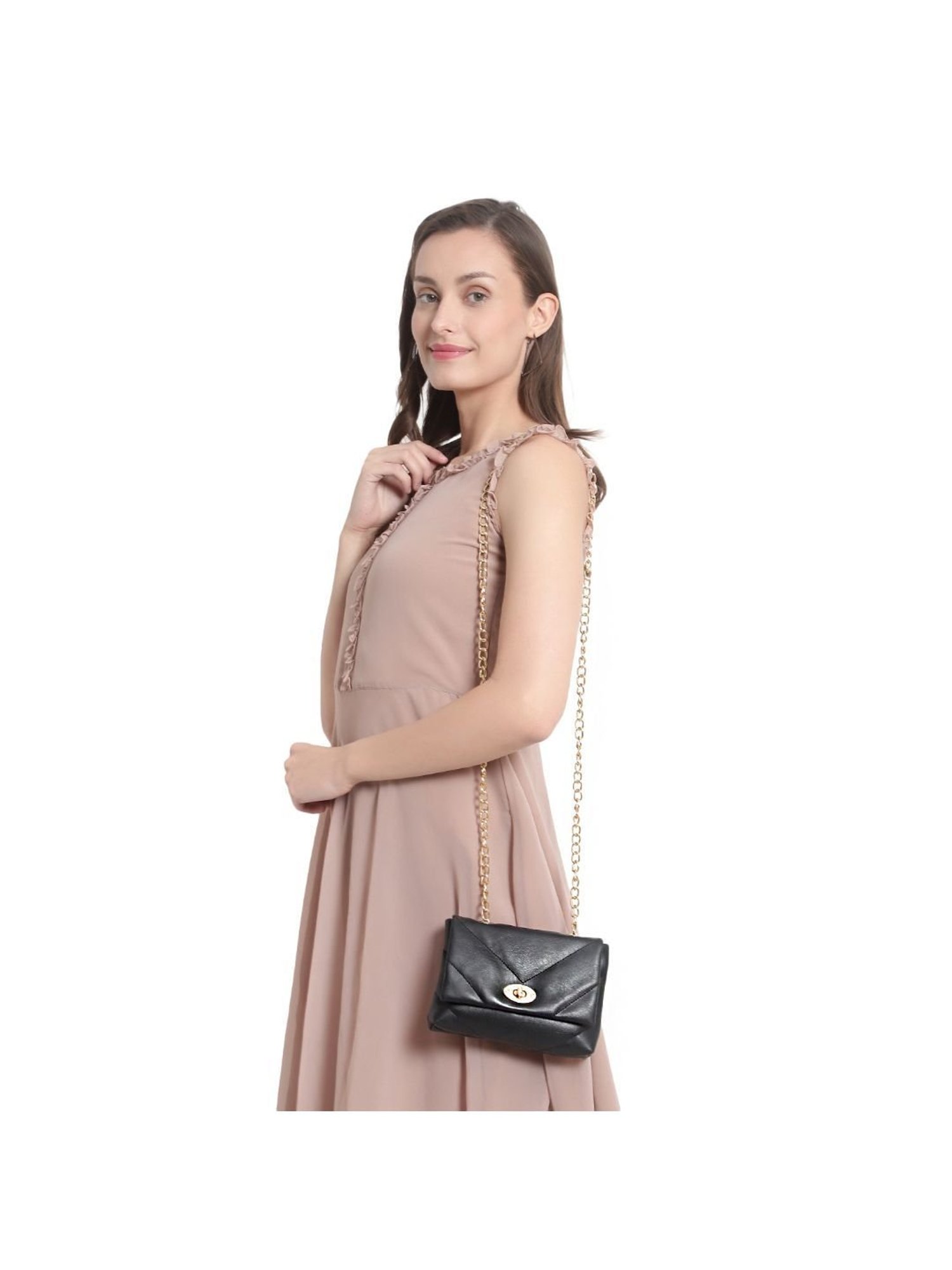 Yelloe Black Solid Medium Cross Body Bag