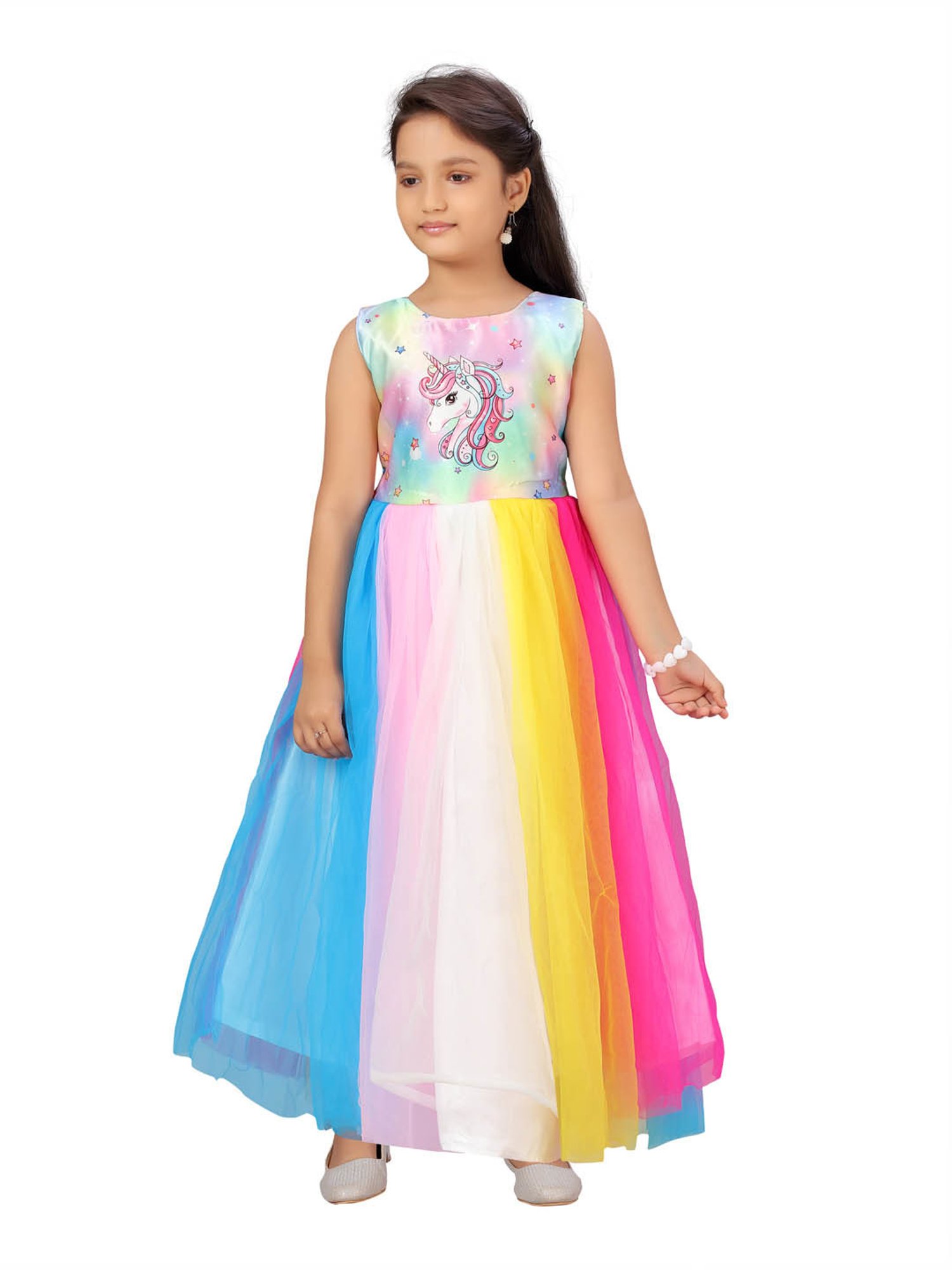 Aarika Kids Multicolor Unicorn Print Gown