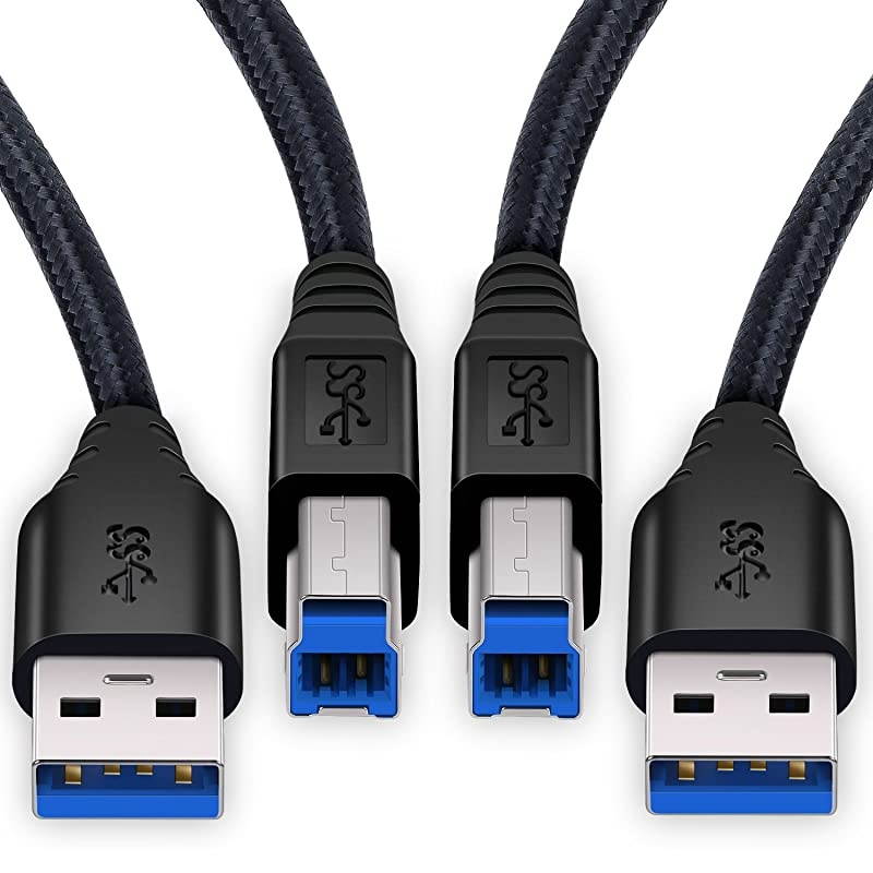 USB 30 A to B Cable  2Pack 6ft Extra Long Braided USB 30 Cable A Male to B Male Cable Cords Black