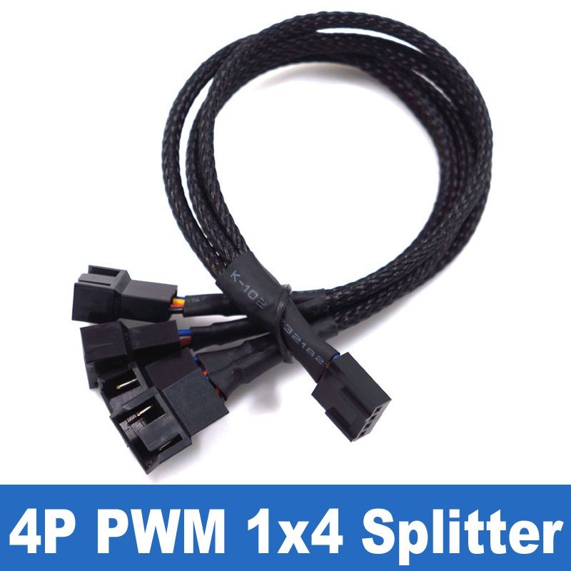 PWM Fan Splitter Cable Hub 1 to 4 Power Adpater,Motherboard PMW 4-pin Fan Sleeved Braided Y Splitter Internal Power Extension Cable for Computer CPU/Case Fan 1x4 Converter - 10 inches