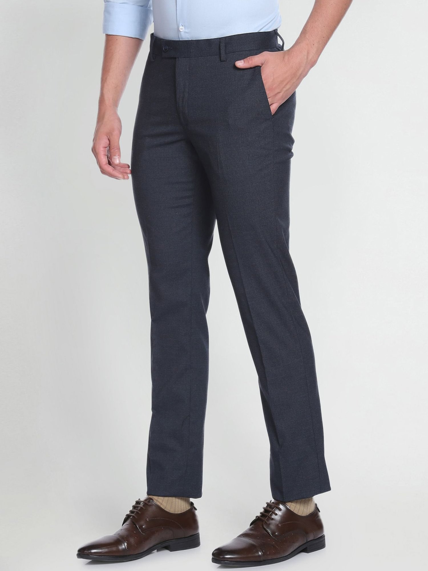 Arrow Blue Regular Fit Texture Trousers