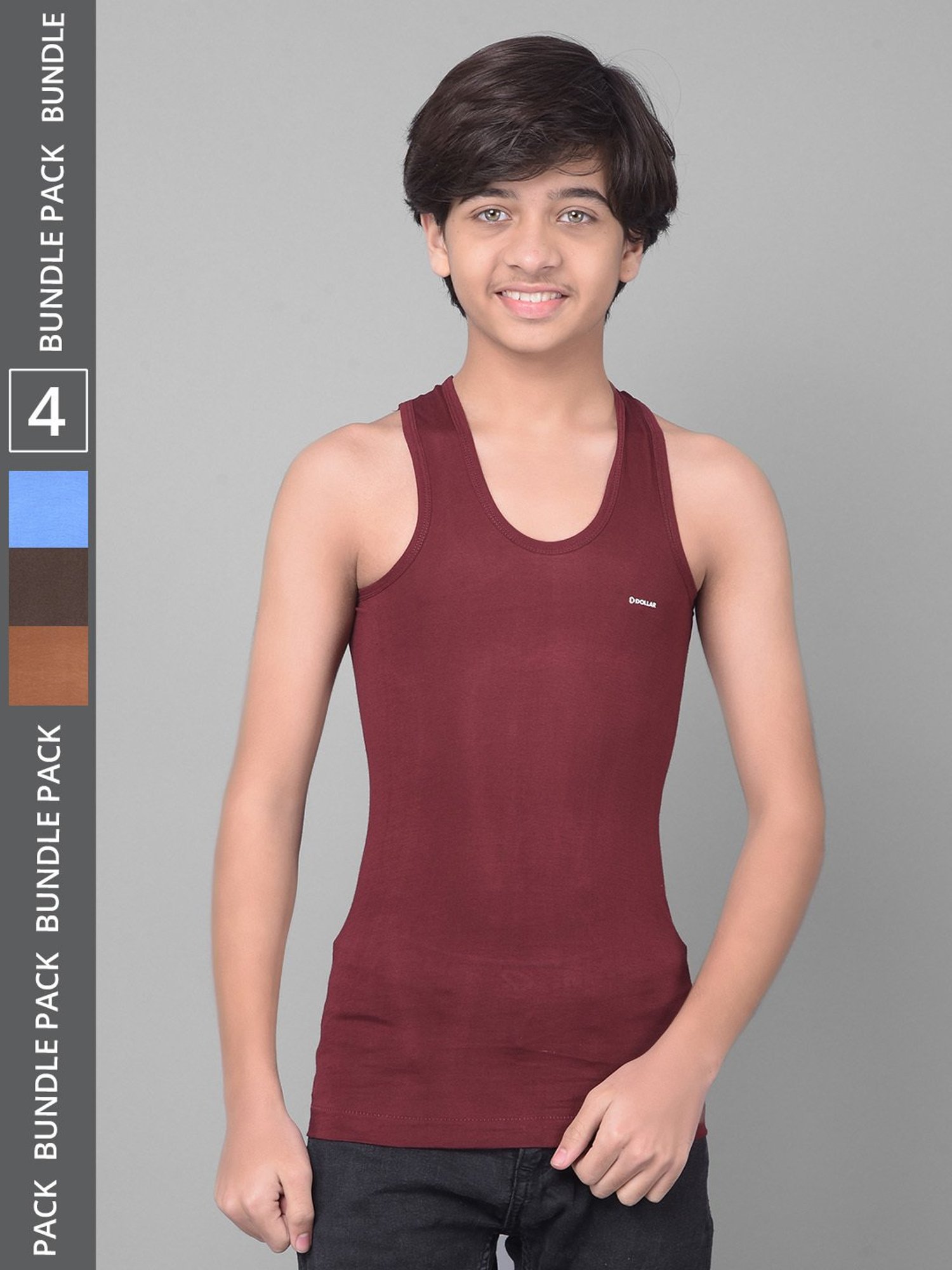 Dollar Bigboss Boys Multicolor Solid Vest (Pack Of 4)