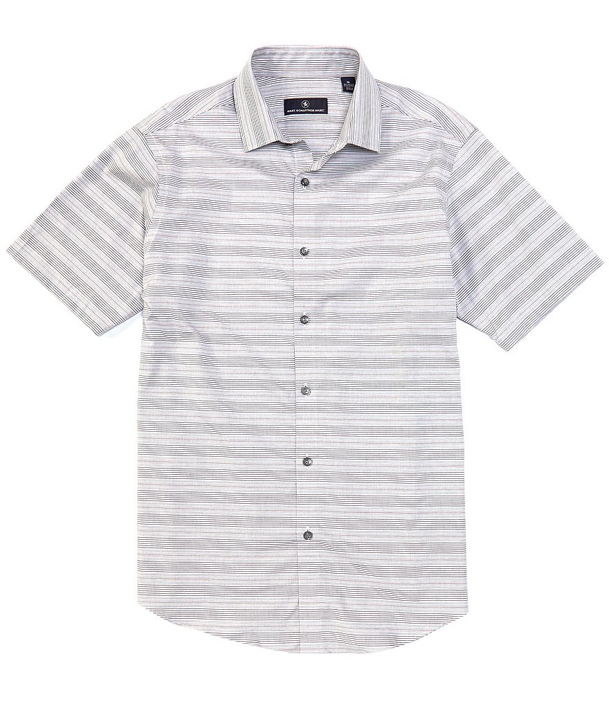 Hart Schaffner Marx Short Sleeve Spread Collar Horizontal Stripe Sportshirt