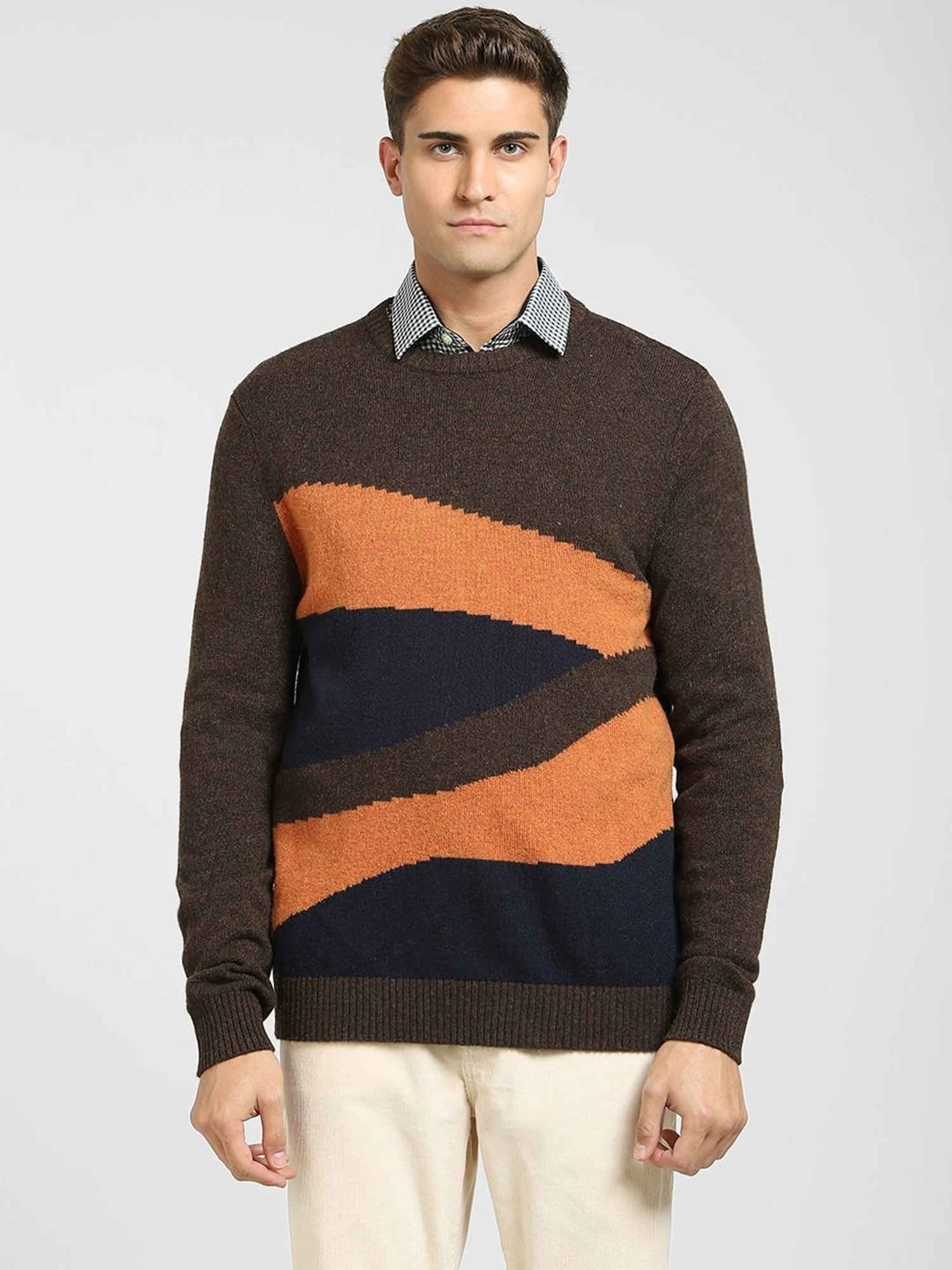 SELECTED HOMME Shaved Chocolate Regular Fit Colour Block Sweater