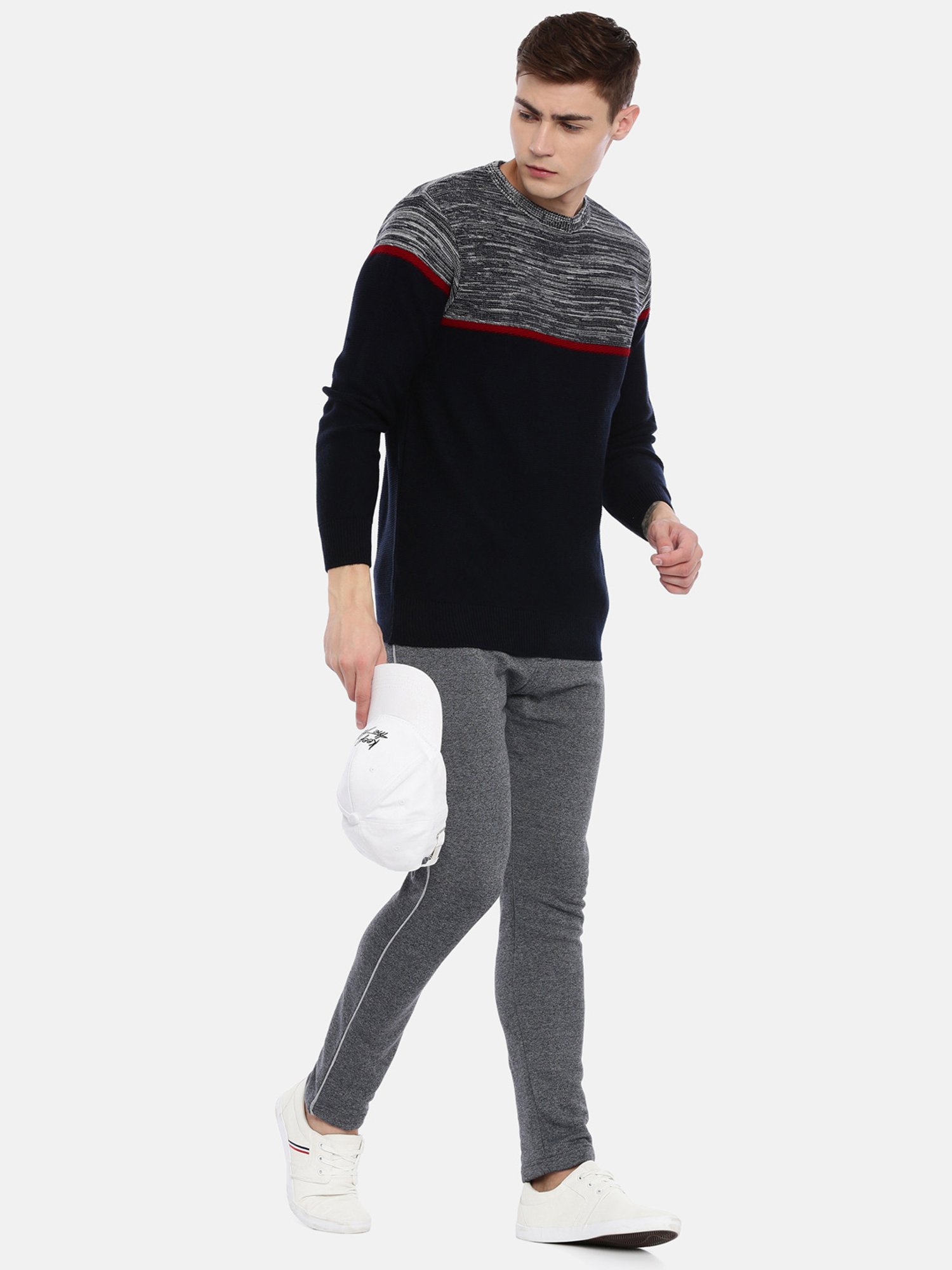 Proline Navy Comfort Fit Colour Block Sweater
