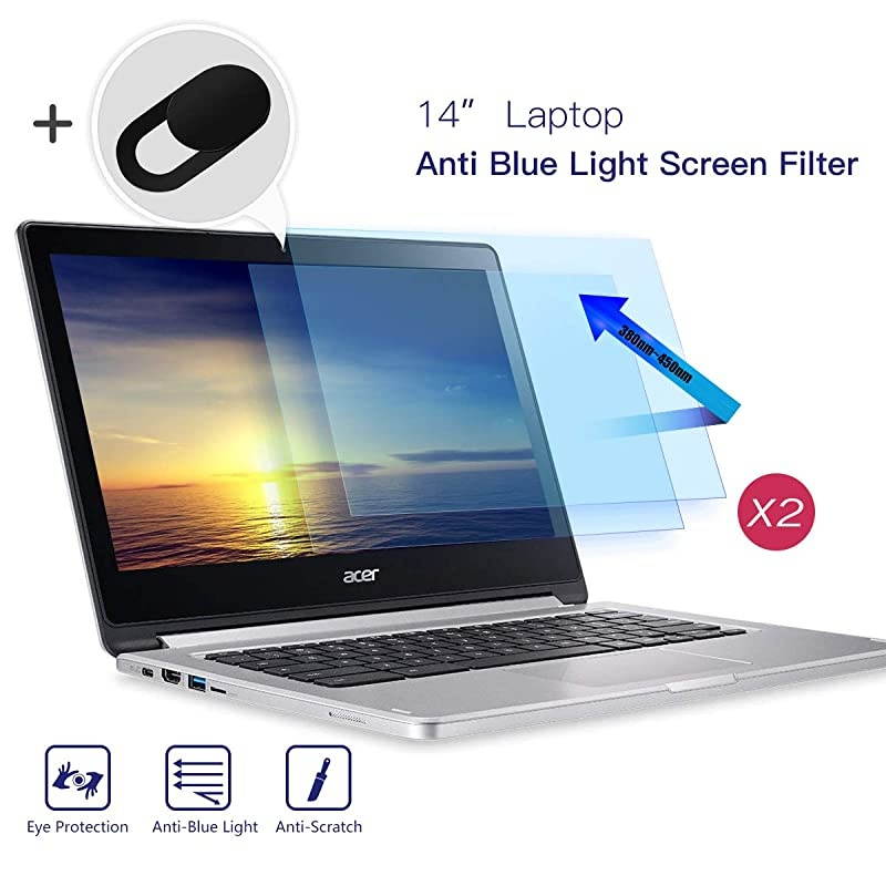 14quot Screen Filter Anti Blue Light Anti Glare Screen Protector for Lenovo Flex 14Acer Chromebook 14 HP Chromebook 14 Dell Latitude 14 HP Stream 14 Acer Spin 3 14 with Webcam Cover