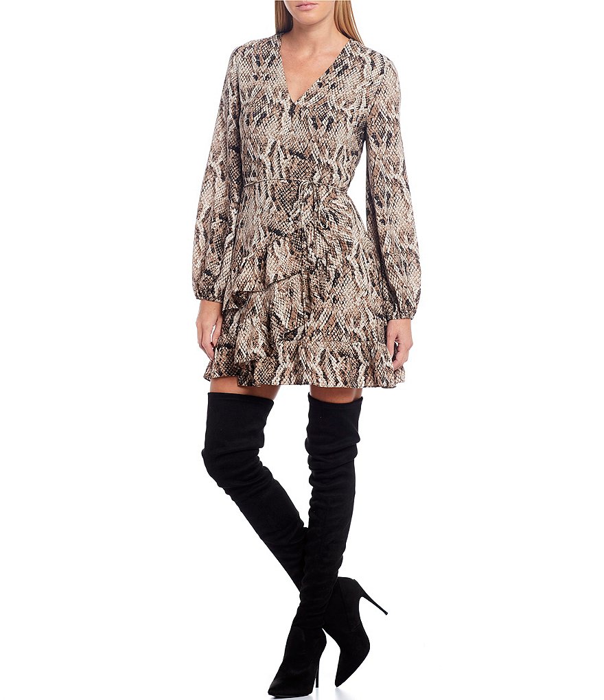 1. STATE Snake Print Wrap Front Mini Dress
