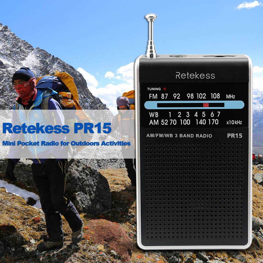 Retekess PR15 Mini Pocket Radio FM/AM/WB Tuning Radio Receiver NOAA Weather Warning for Outdoors Activities