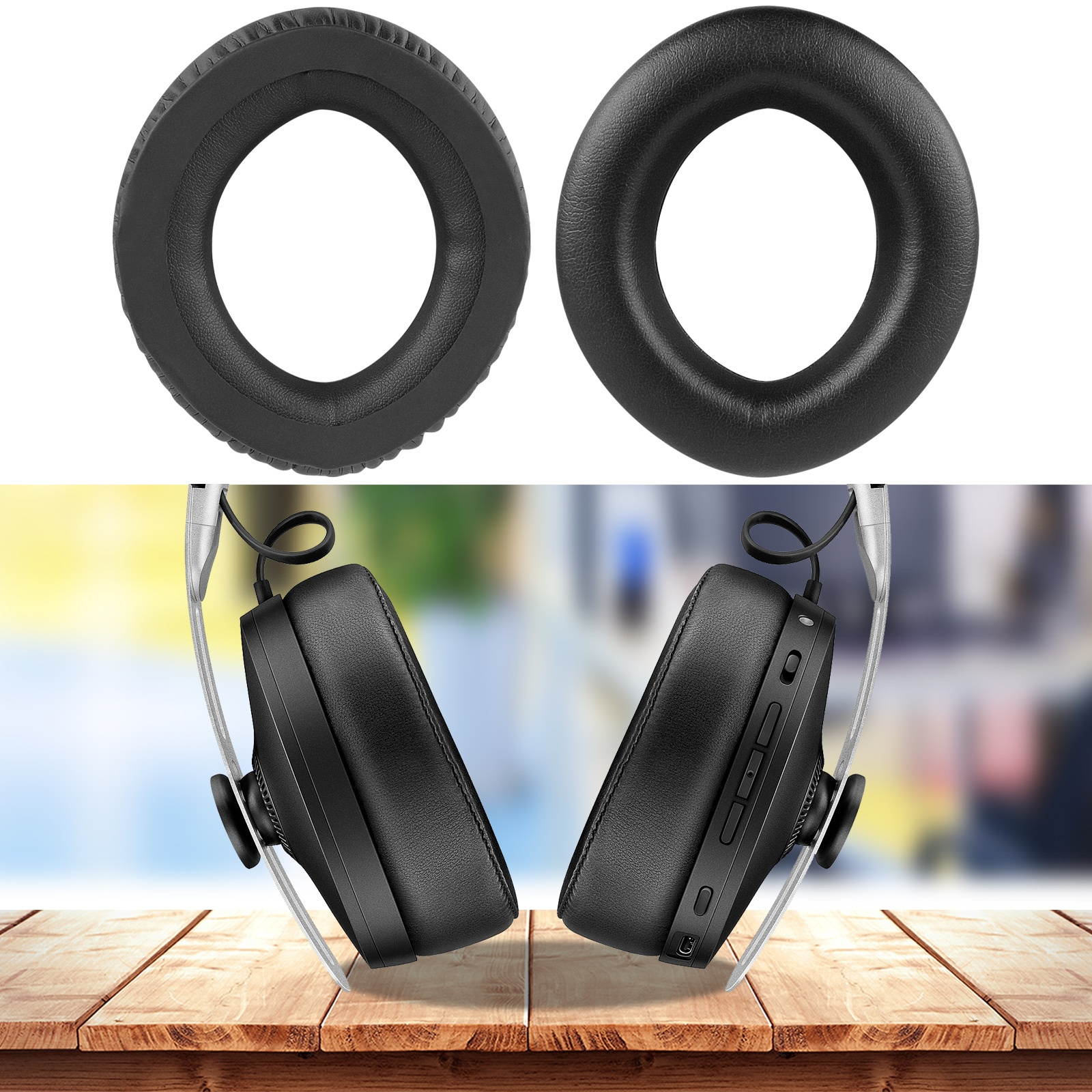 Geekria QuickFit Protein Leather Replacement Ear Pads for Sennheiser MM550-X, PX360, PX360-BT, Mm450-X  Headphones Earpads, Headset Ear Cushion Repair Parts (Black)