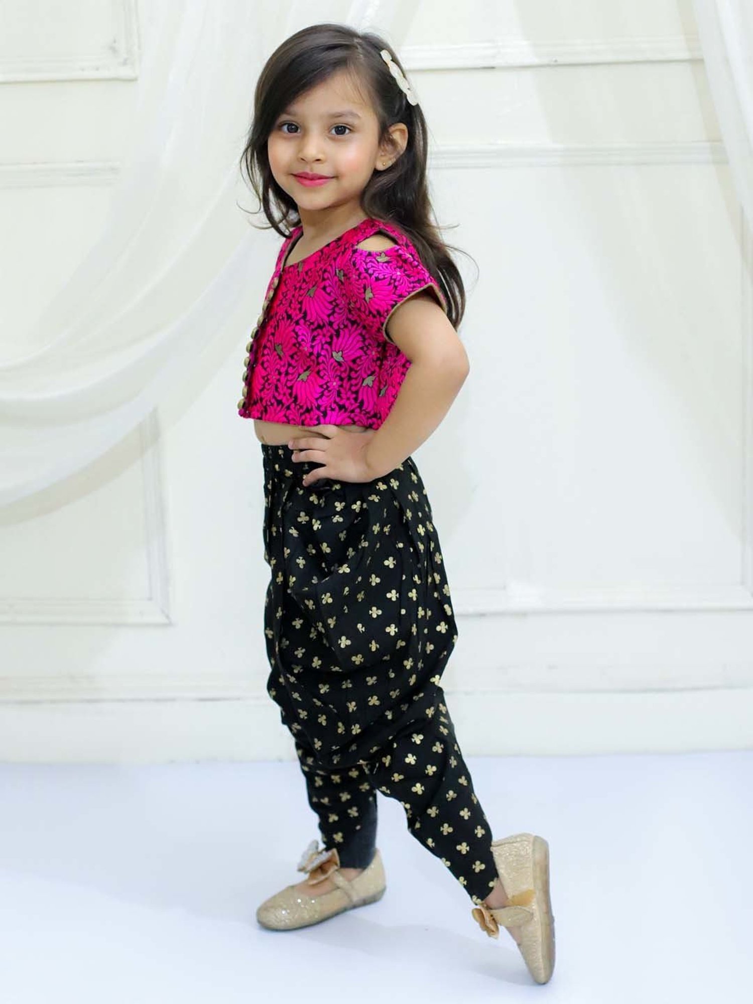 TWISHA Kids Pink & Black Printed Top Set