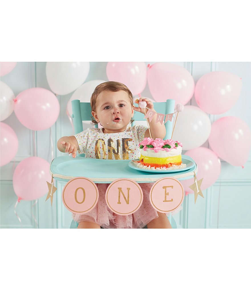Mud Pie Baby Girls 1st Birthday Cake Topper & Banner