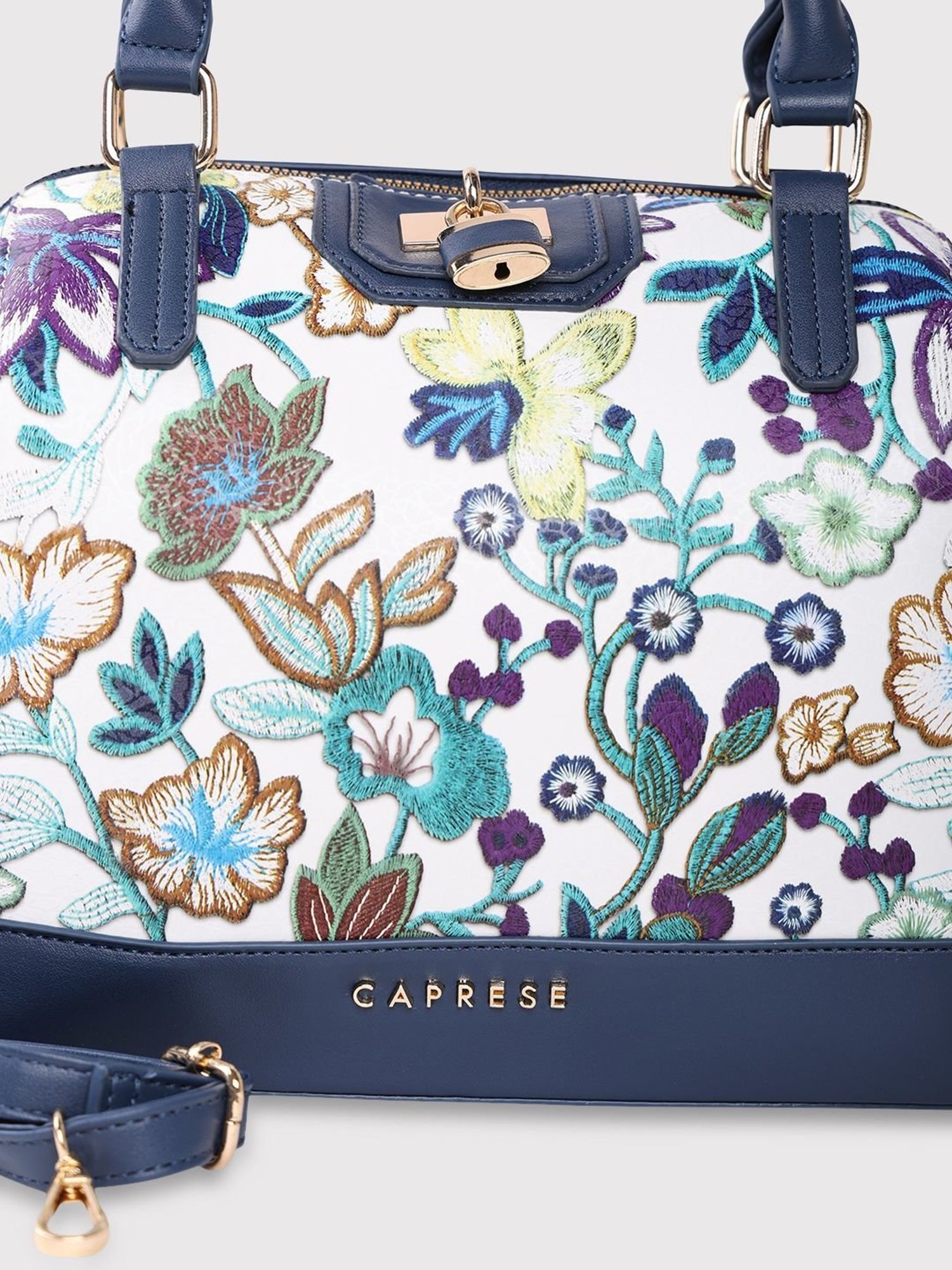 Caprese Wren Navy Faux Leather Floral Handbag