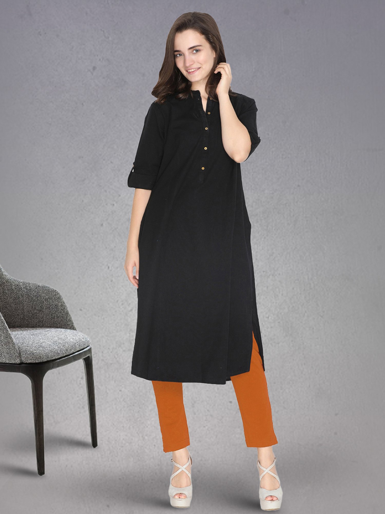 Lyra Orange & White Cotton Leggings - Pack Of 2