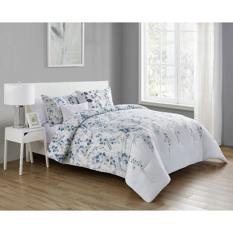 VCNY Home Hailey Blue and White Floral Comforter Set - Blue/White 5 Piece King Comforter Set
