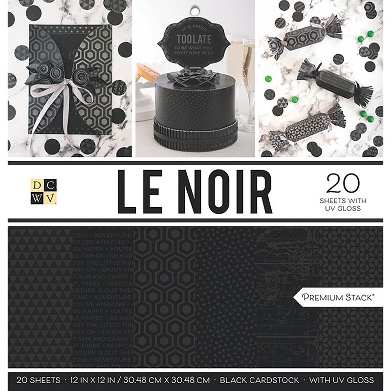 DCWV Single-Sided Cardstock Stack 12"X12" 20/Pkg-Le Noir, 10 Des/2 Each, 12 W/UV Gloss