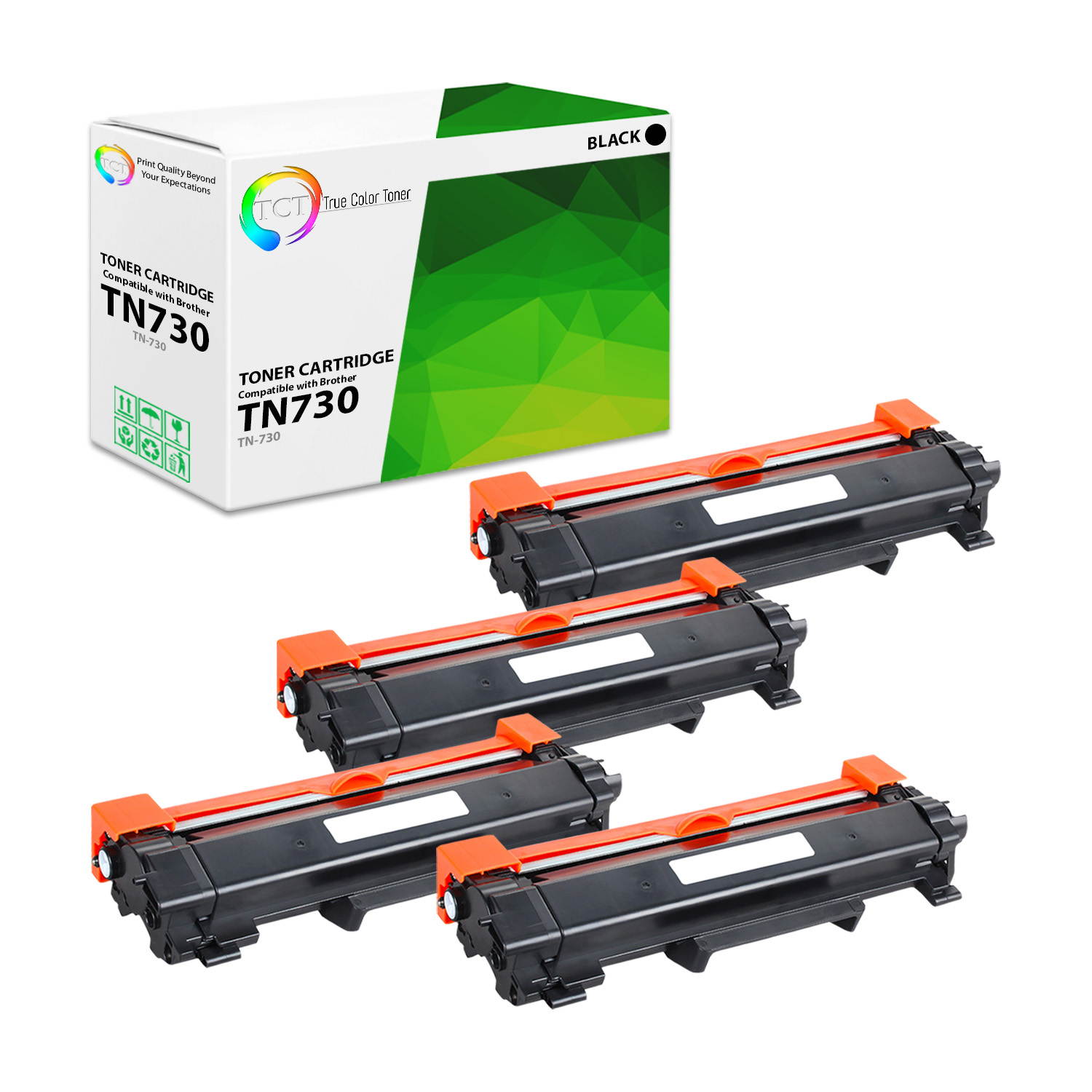 TCT Premium Compatible Toner Cartridge Replacement for Brother TN-730 TN730 Black works with Brother HL-L2350DW L2370DW L2390DW, DCP-L2550DW, MFC-L2710DW L2730DW Printers (1,200 Pages) - 4 Pack