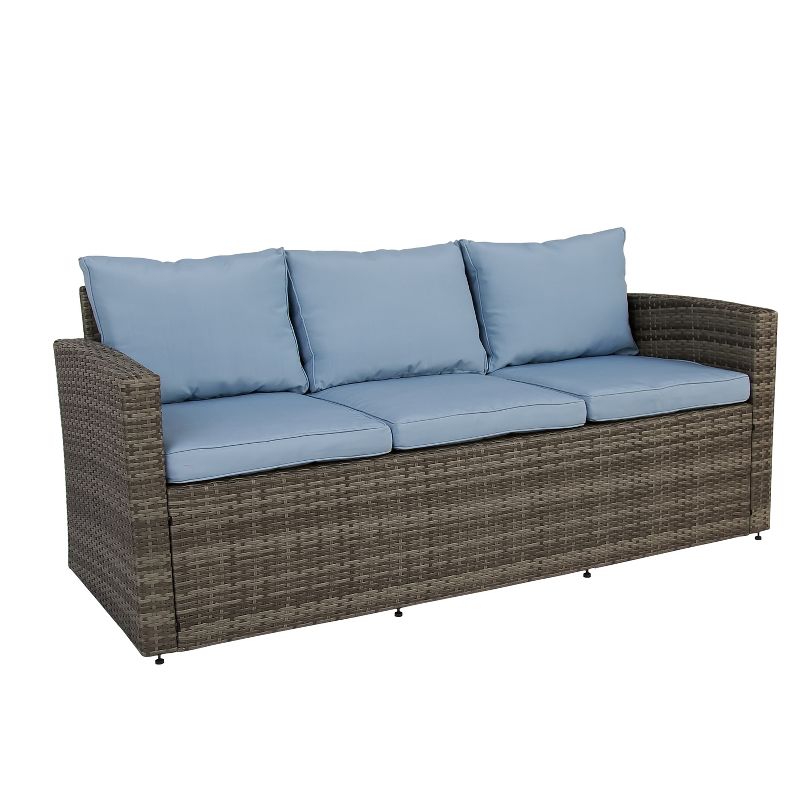 3pc Rio All-Weather Wicker Conversation set with Storage Gray/Blue - Thy Hom