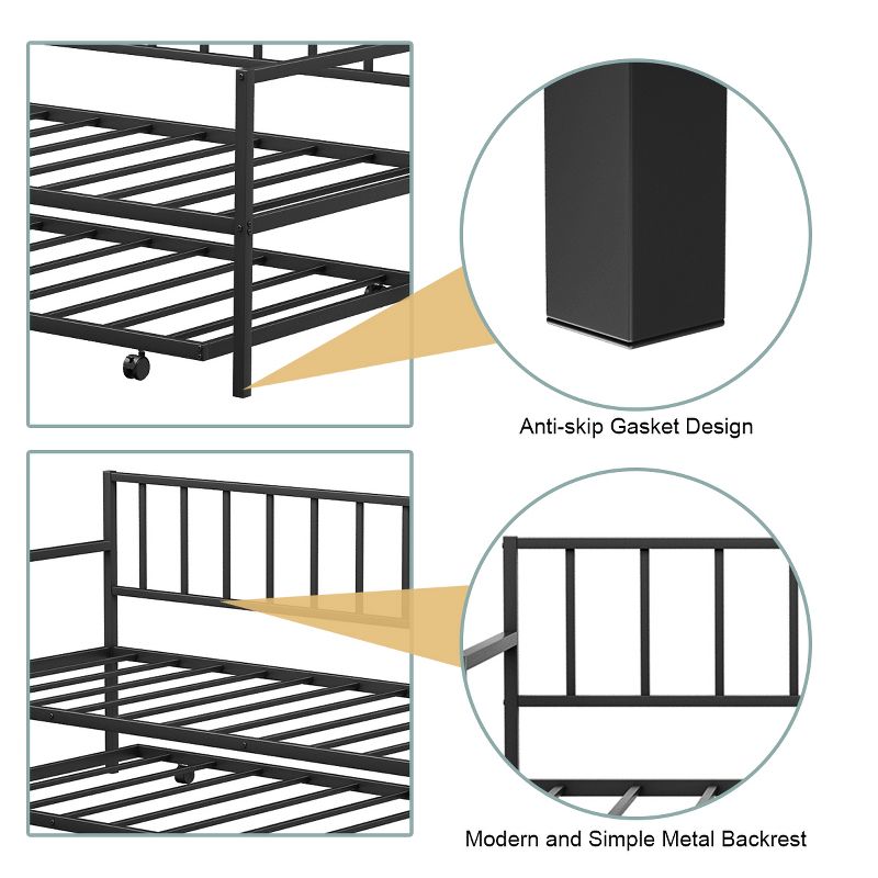 Costway Platform Bed Sofa DayBed Twin Trundle DayBed 4 Casters Mattress