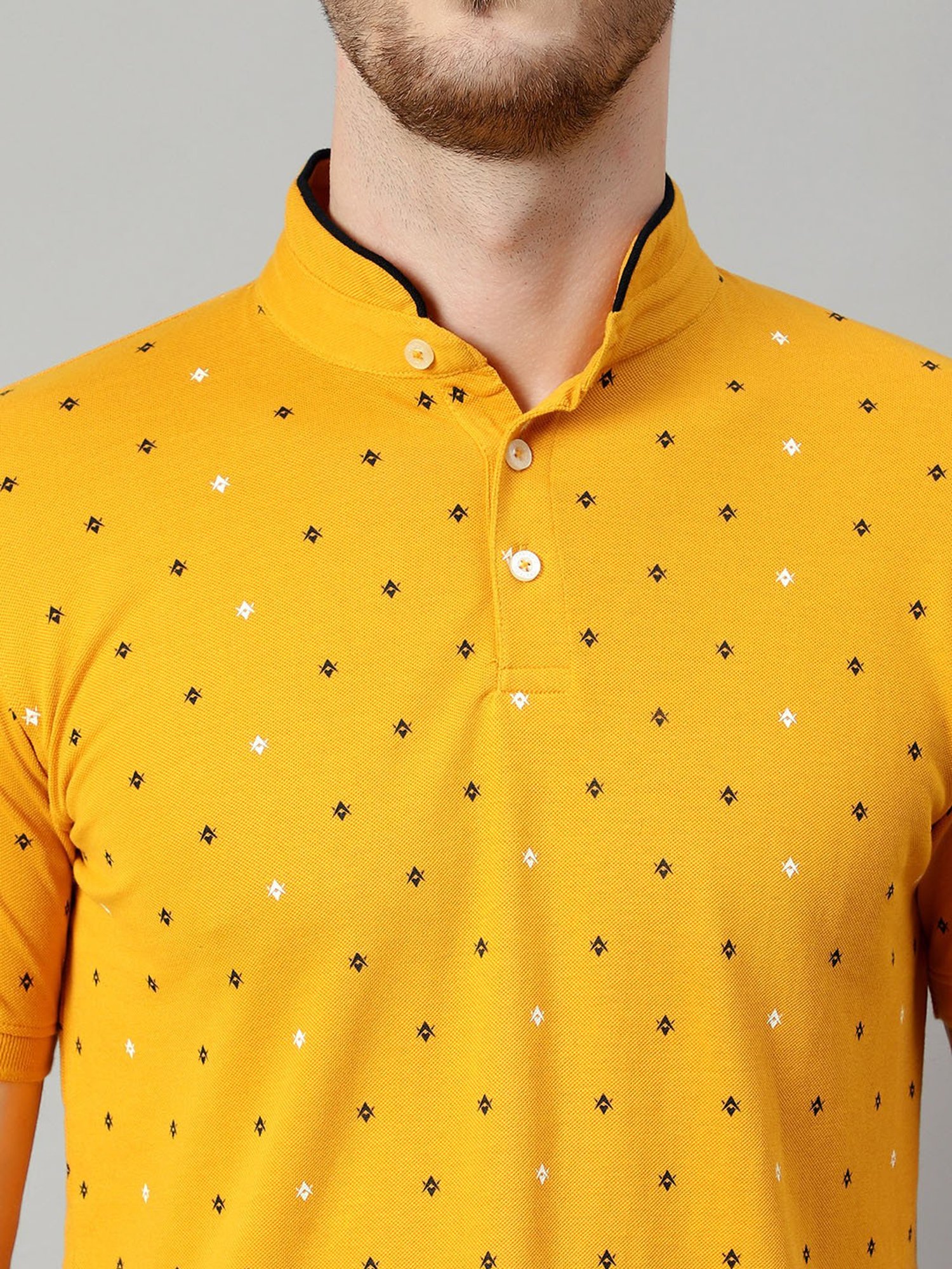 Cantabil Mustard Regular Fit Printed T-Shirt