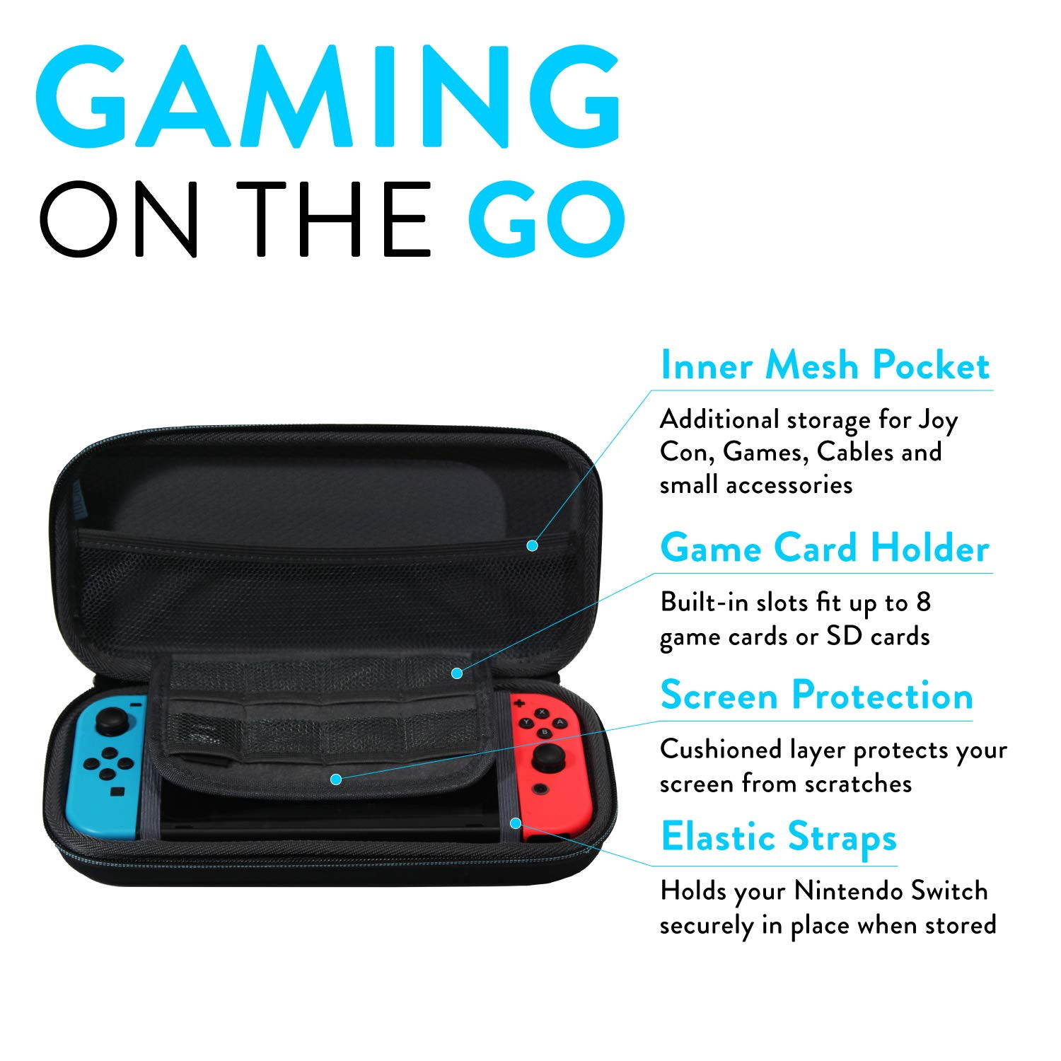 TUDIA Hard EVA Travel Carrying Case for Nintendo Switch, Hard Shell Protective Case Fits Nintendo Switch Console, Game Cards, Charger & Accessories