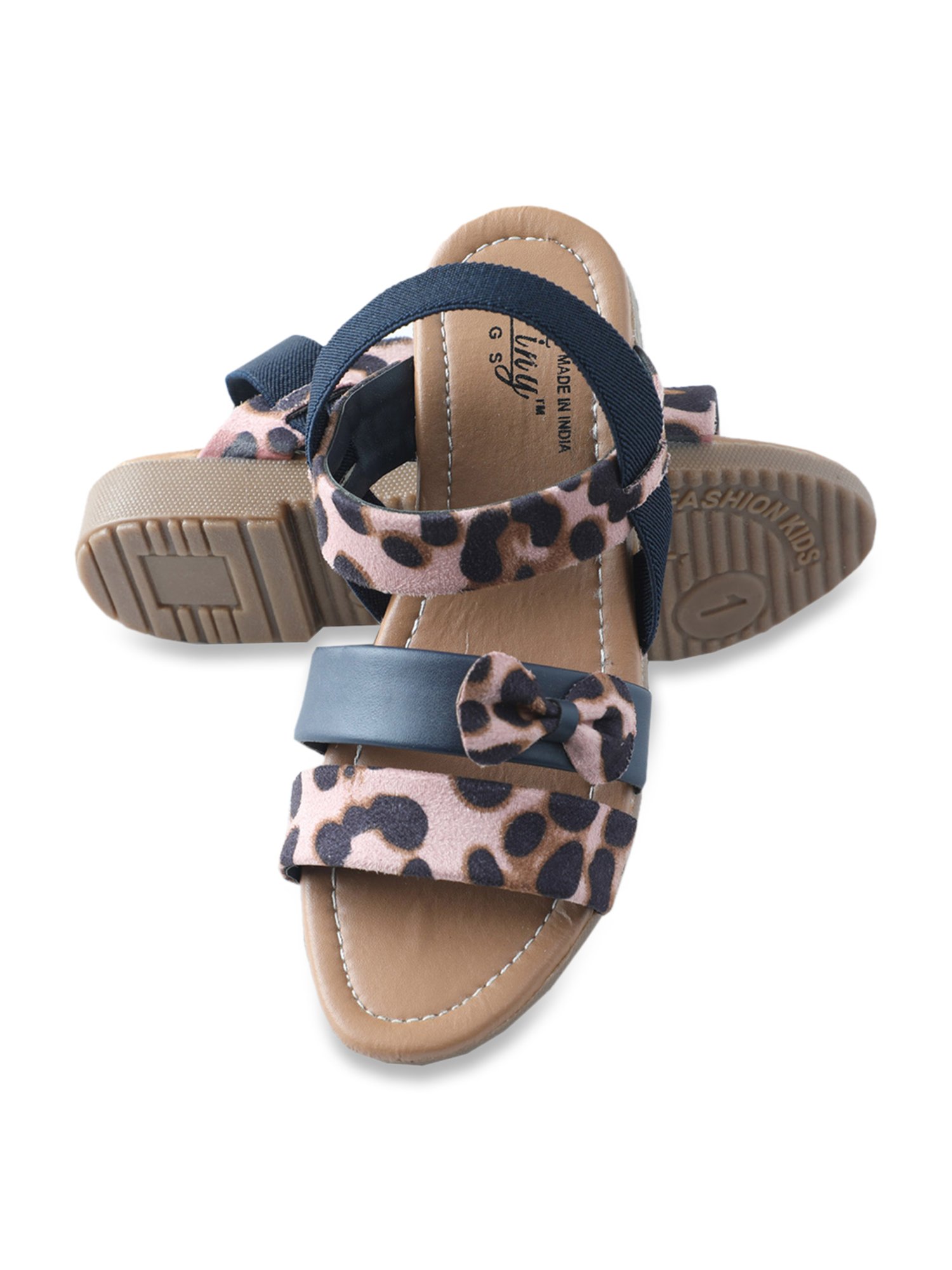 Tiny Bugs Kids Teal Blue & Beige Bow Applique Casual Sandals