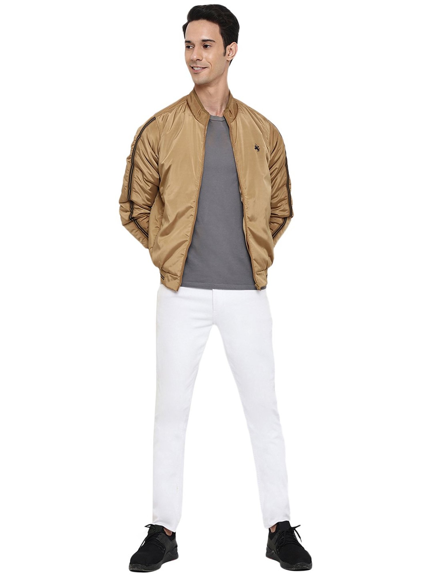 Cantabil Khaki Regular Fit Mock Collar Jacket