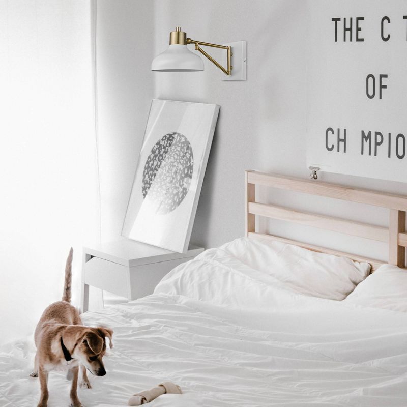 Berkeley 1-Light Plug-In/Hard Wire Swing Arm Wall Sconce White/Brass - Globe Electric