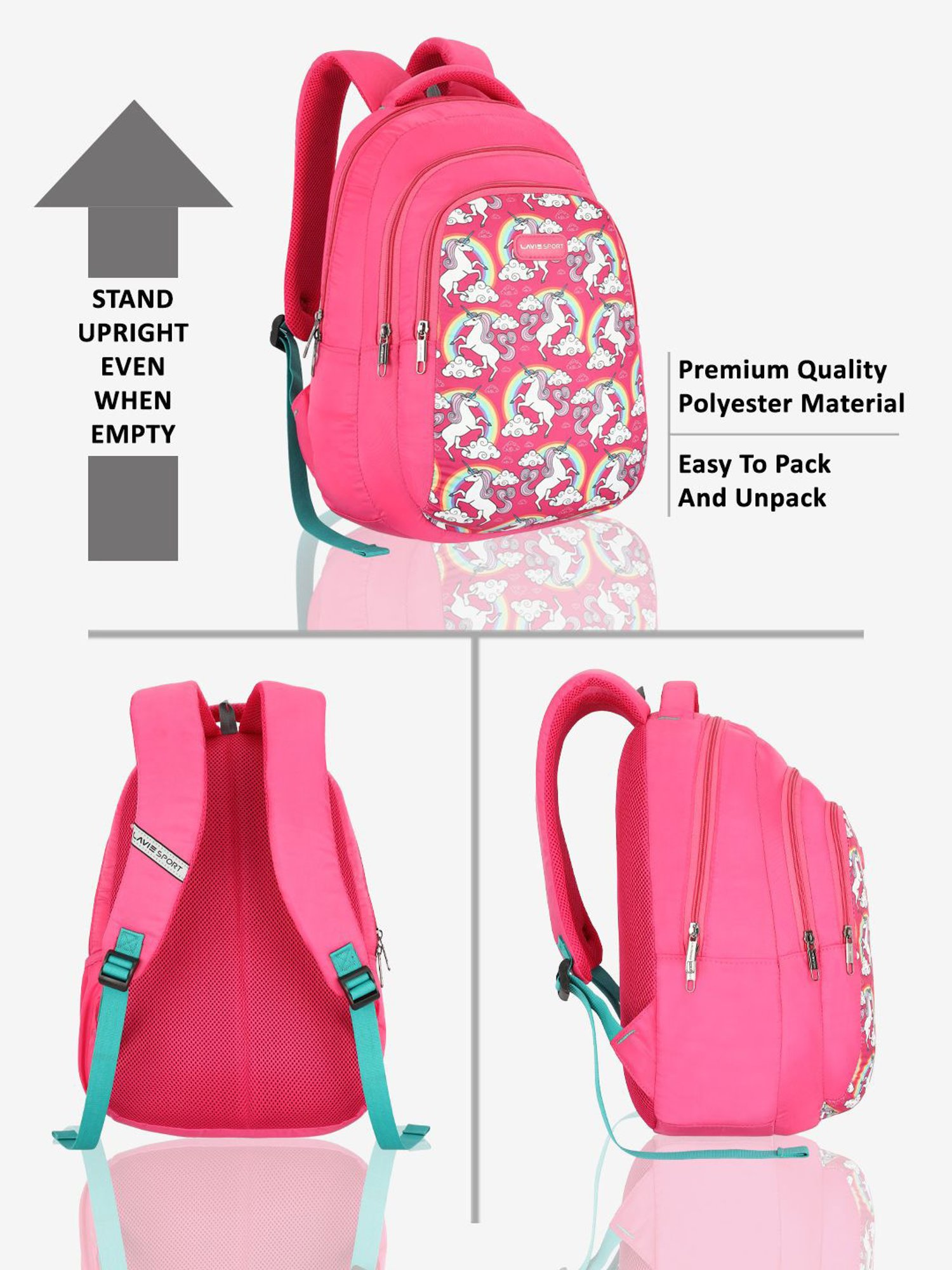 Lavie Sport Unicorn Rainbow 26L Printed School Backpack for Girls (Magenta)