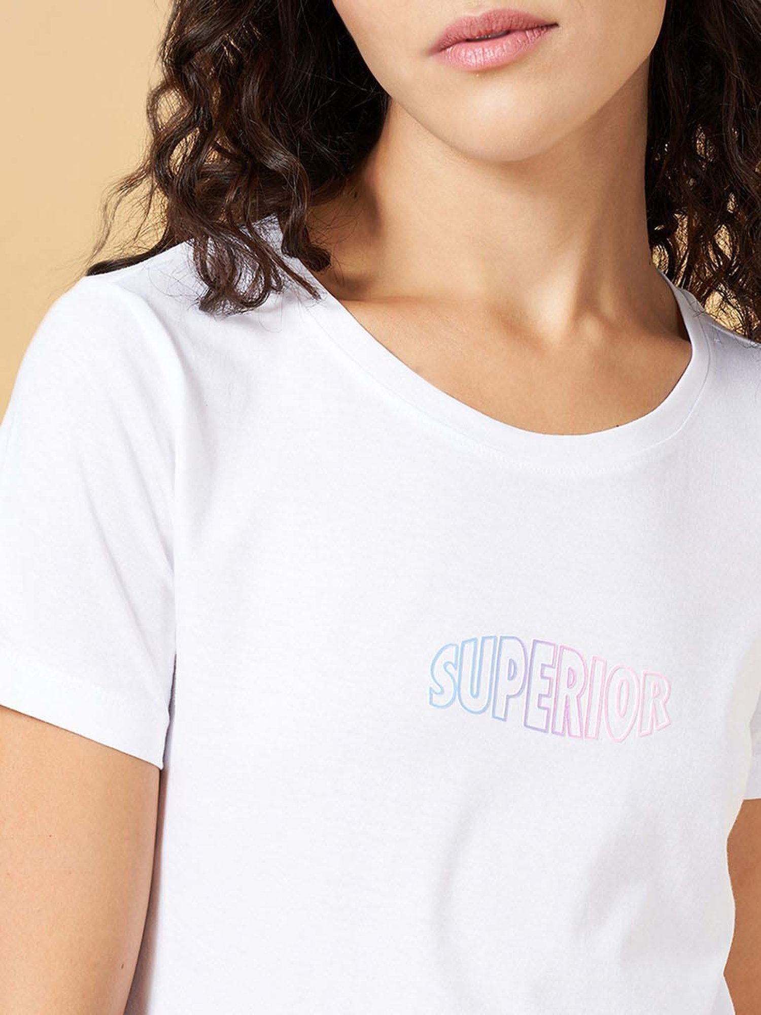 Ajile by Pantaloons White Cotton Graphic Print Sports T-Shirt