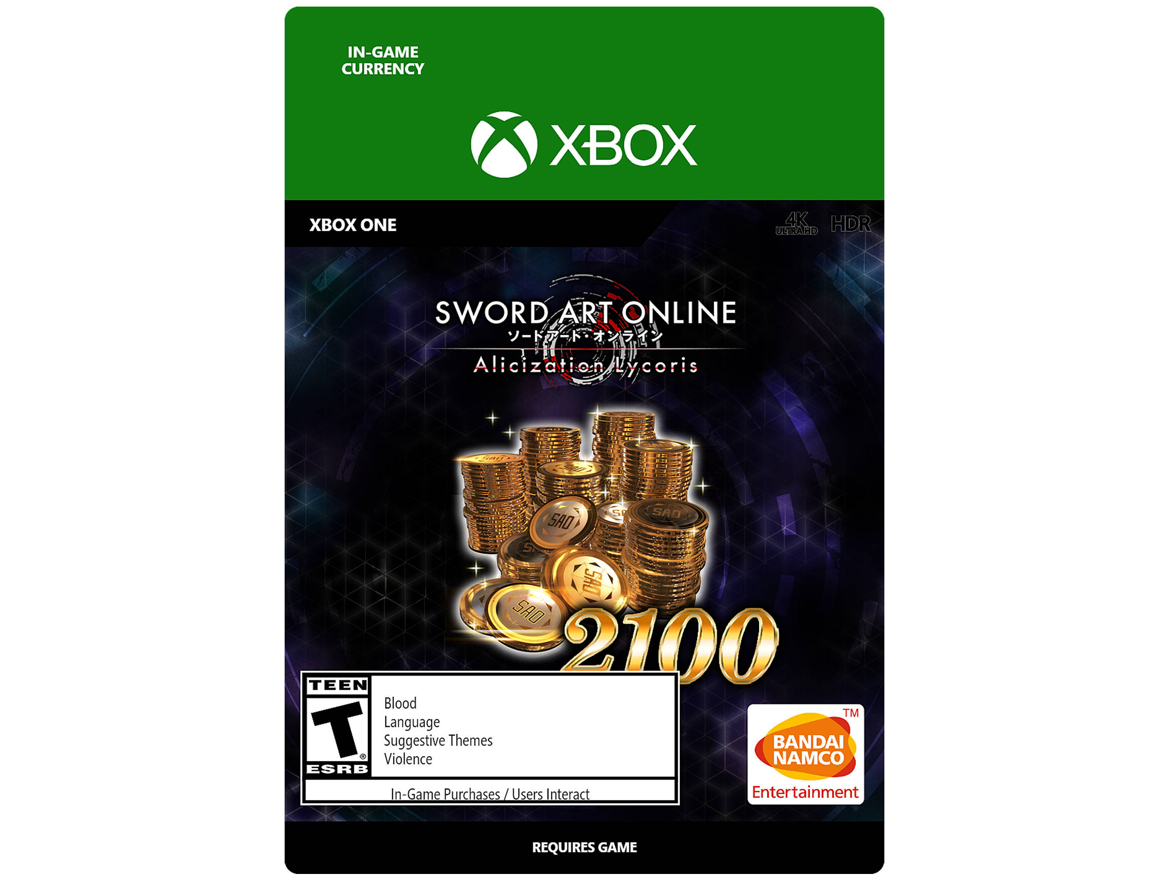 Sword Art Online Alicization Lycoris 1300 SAO Coins Xbox One [Digital Code]
