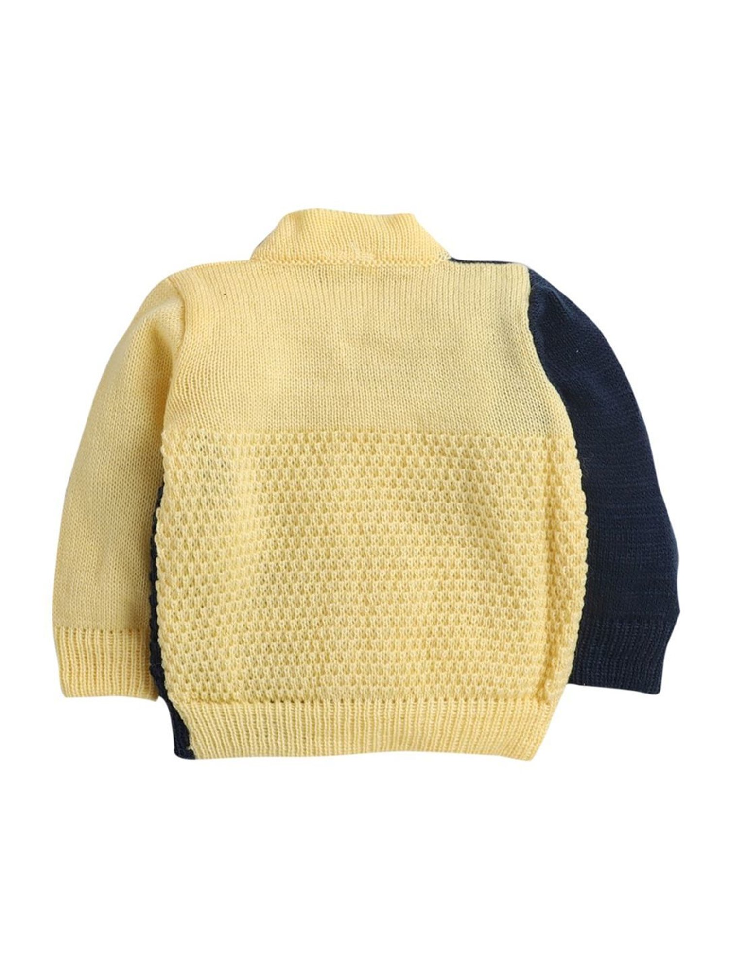 Little Angels Kids Yellow & Navy Textured Pattern Full Sleeves Sweater Set