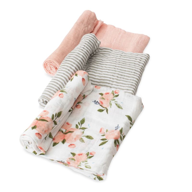 Little Unicorn Cotton Muslin Swaddle Blankets- Watercolor Roses
