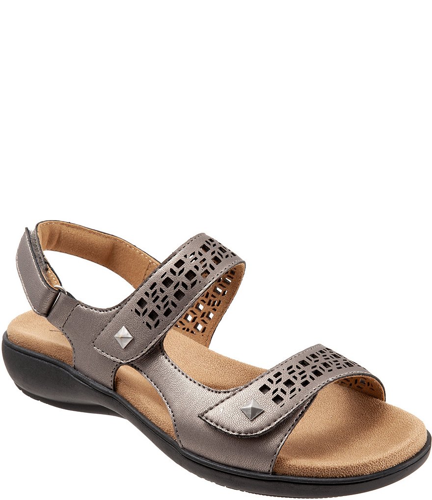 Trotters Romi Cutout Leather Adjustable Hook and Loop Footbed Sandals