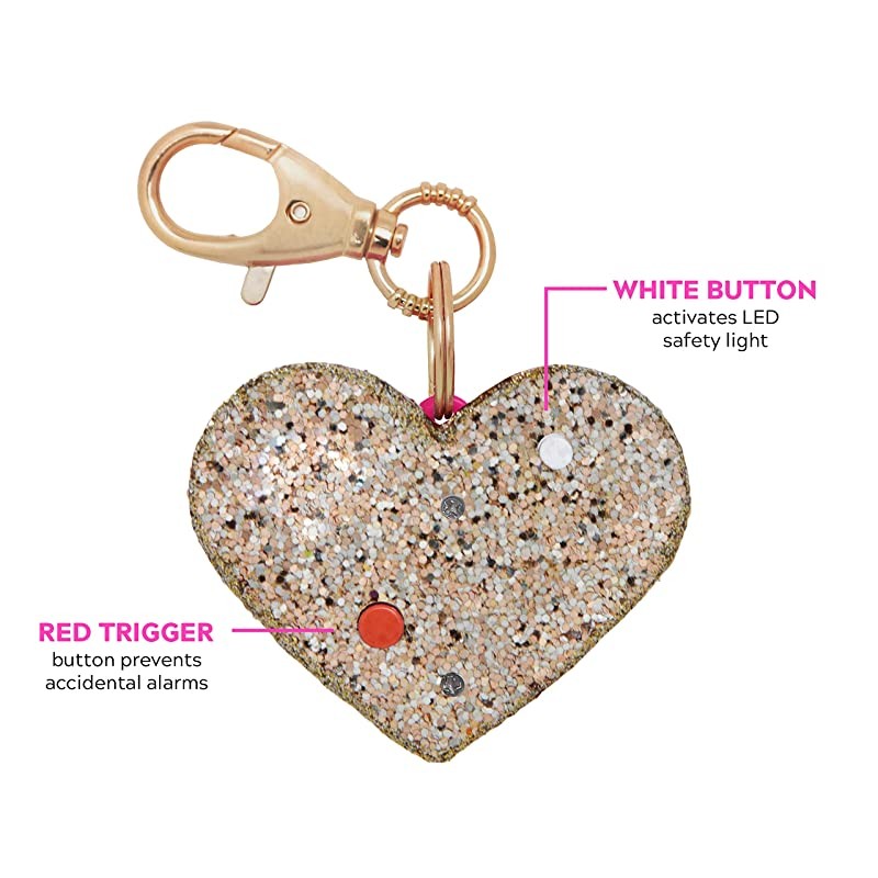 Safety Alarm for Women Ahhlarm SelfDefense Panic 115 Decibel Alarm Keychain for Women with LED Safety Light and Clip Champagne Glitter Heart