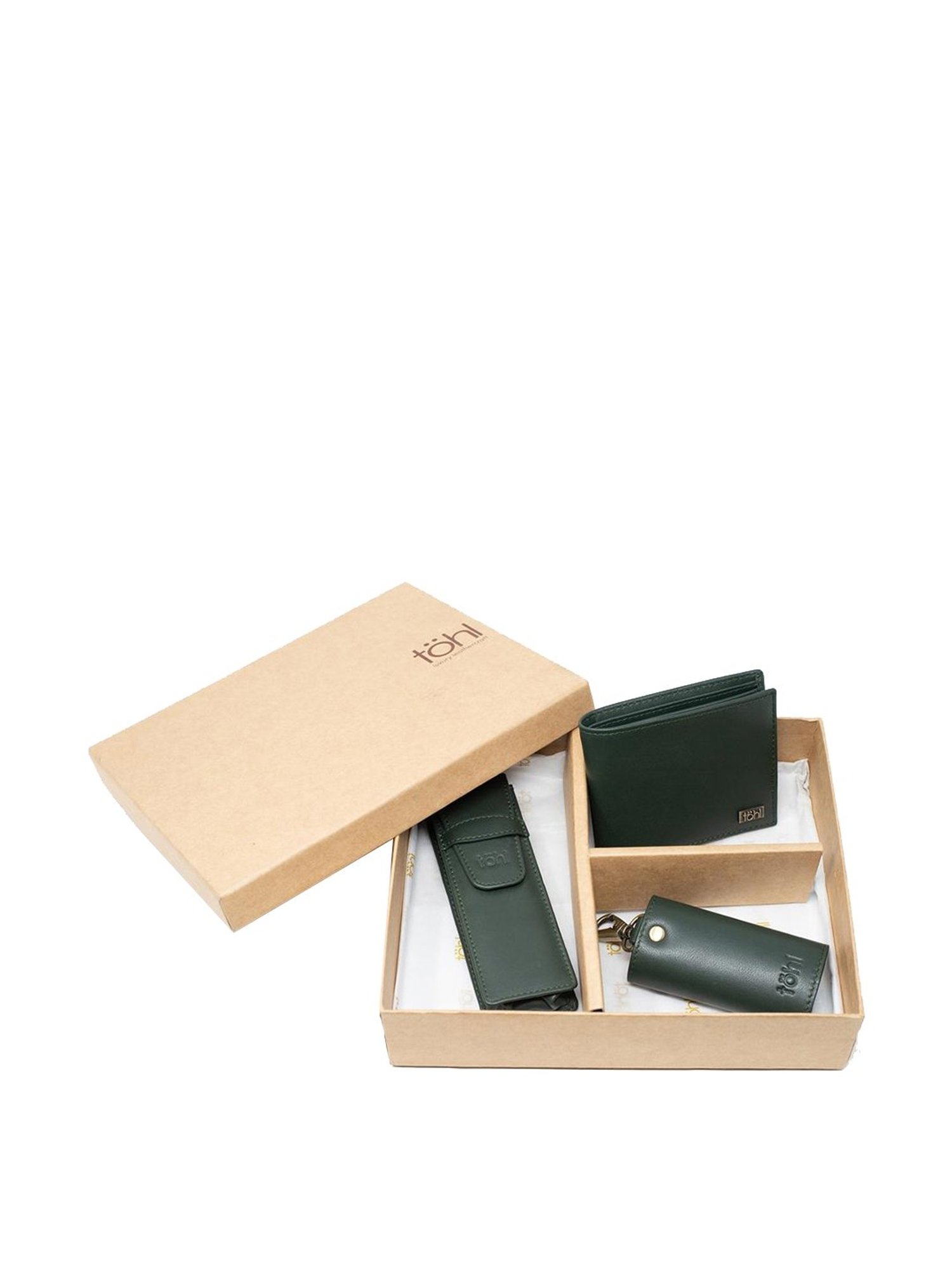 Tohl Kirov Green Casual Leather Bi-Fold Wallet,Keychain & Pen Holder Set for Men